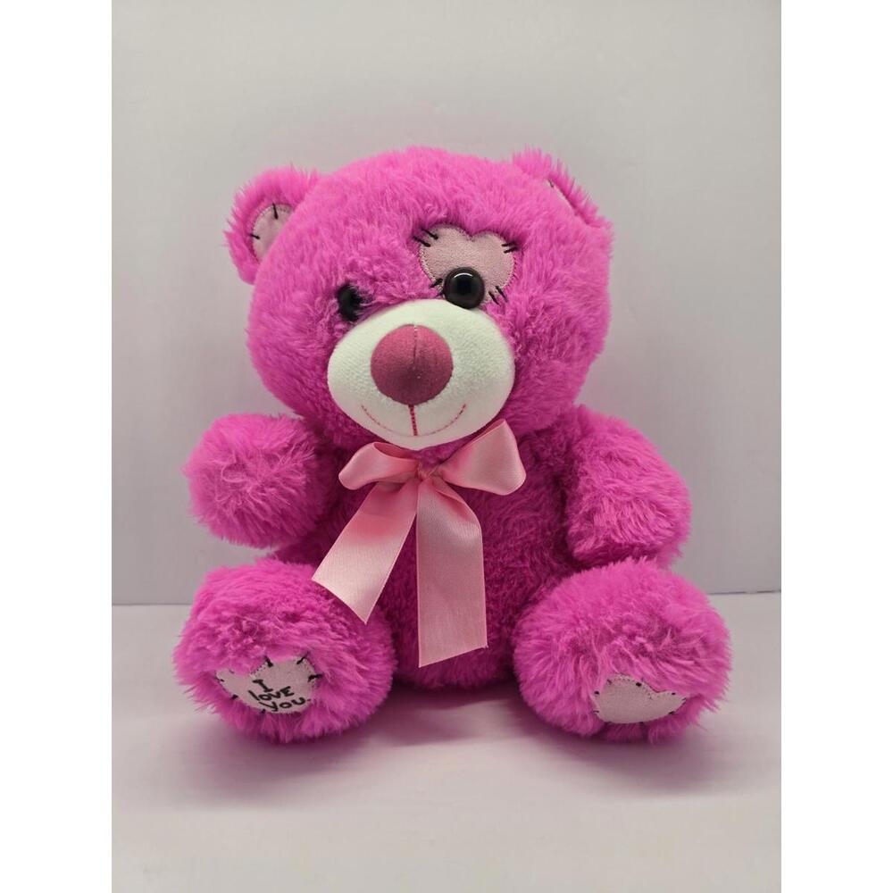 Heart Eye Bear Easter Or Valentine 10.5” Pink Stuffed Toy